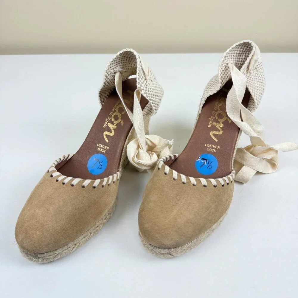 New Picon Suede Leather Lace Up Espadrille Wedge